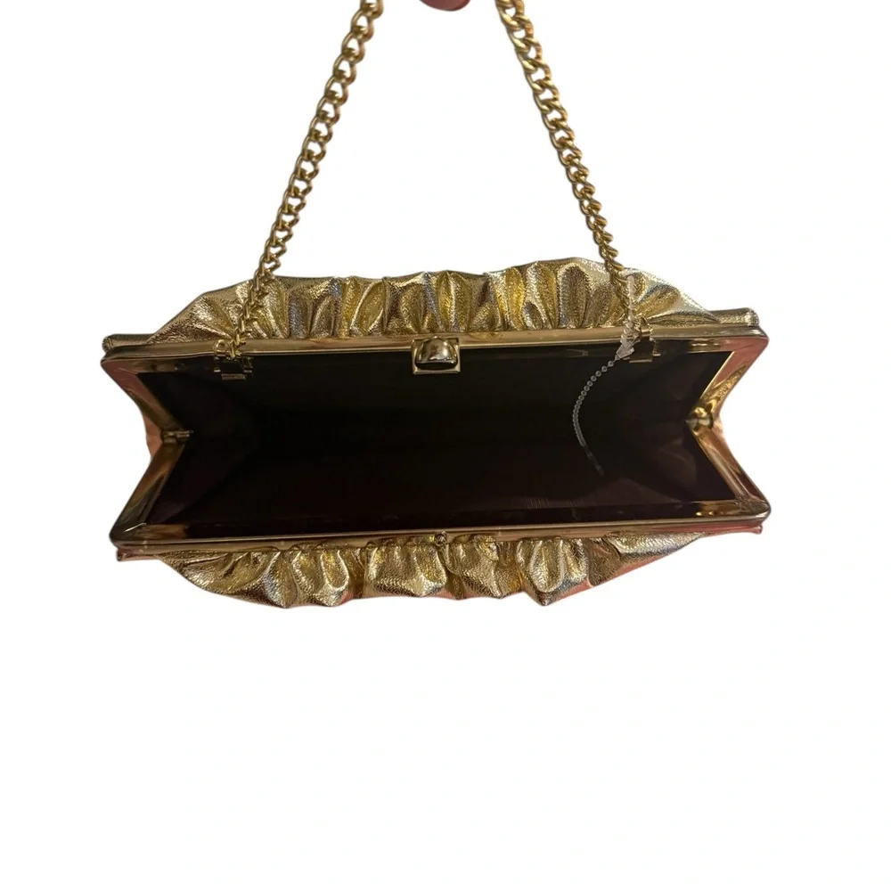 Metallic Gold Ceremony Reception Clutch Bag Top Handle Chain Wedding Party Purse